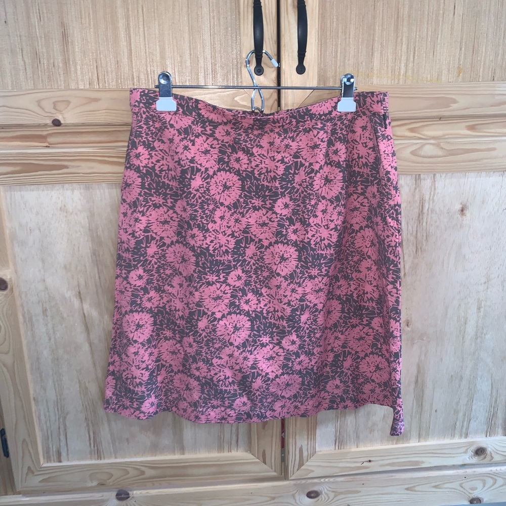 L.L. Bean classic fit straight linen blend modest printed skirt size L - reg